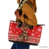 Bill Pickett Christmas Cowboy Rodeo Snowflake Red Leather Tote Bag