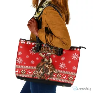 Bill Pickett Christmas Cowboy Rodeo Snowflake Red Leather Tote Bag