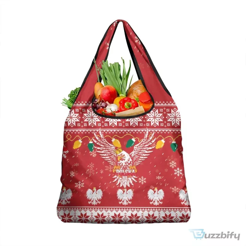 Poland White Eagle Christmas Ugly Sweater Reusable Grocery Bag