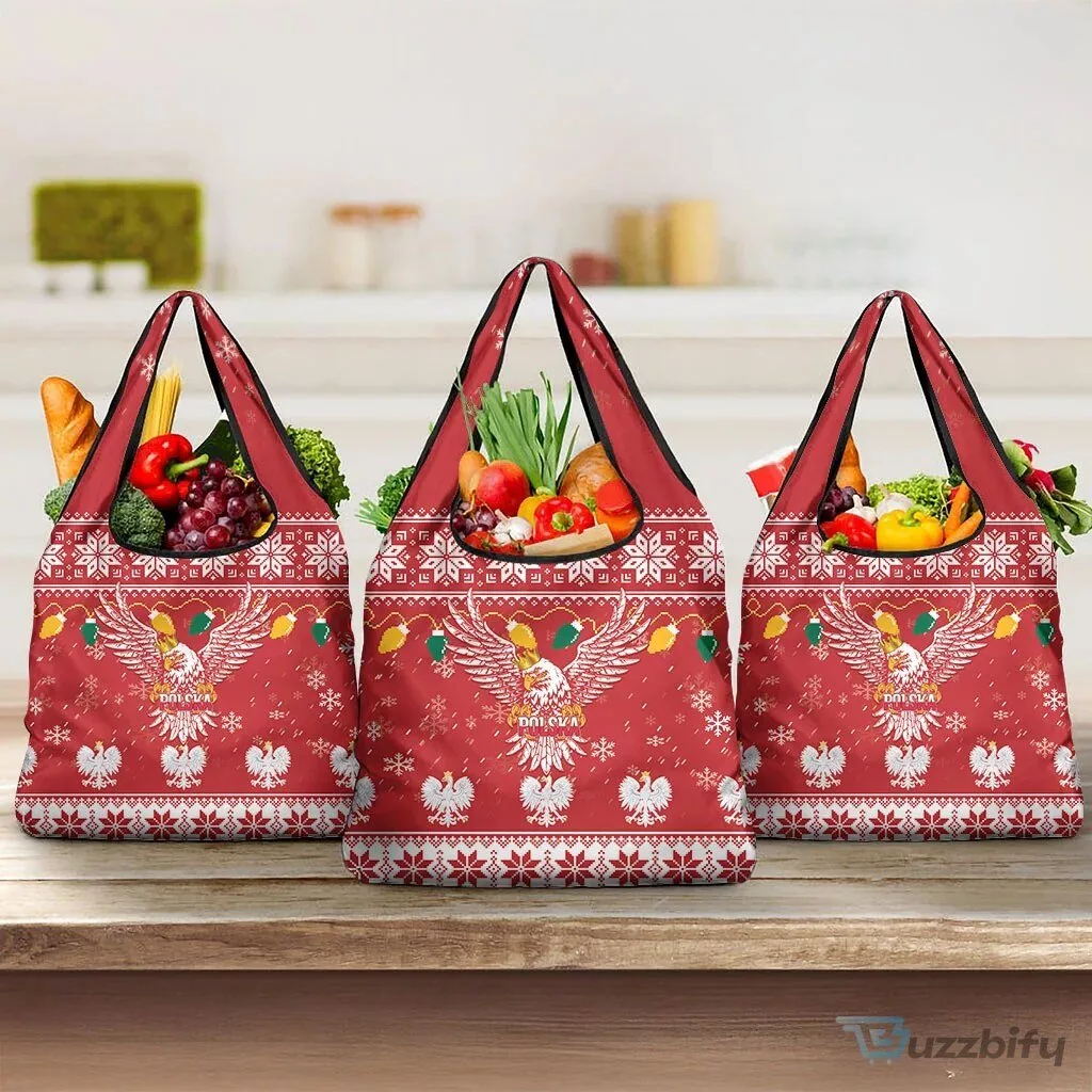 Poland White Eagle Christmas Ugly Sweater Reusable Grocery Bag