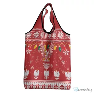 Poland White Eagle Christmas Ugly Sweater Reusable Grocery Bag