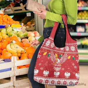 Poland White Eagle Christmas Ugly Sweater Reusable Grocery Bag