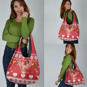 Poland White Eagle Christmas Ugly Sweater Reusable Grocery Bag