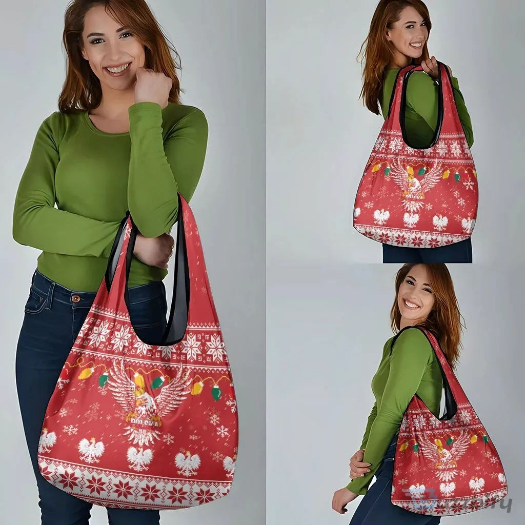 Poland White Eagle Christmas Ugly Sweater Reusable Grocery Bag