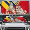 Romania Flag Lynx And Decebalus Rex Auto Car Sun Shade With Peony Floral Motifs