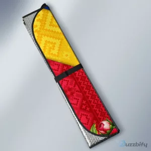 Romania Flag Lynx And Decebalus Rex Auto Car Sun Shade With Peony Floral Motifs