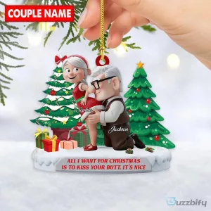 Personalized Old Couple Kissing Butt Funny Christmas Tree Ornament