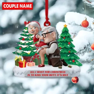 Personalized Old Couple Kissing Butt Funny Christmas Tree Ornament
