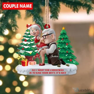 Personalized Old Couple Kissing Butt Funny Christmas Tree Ornament
