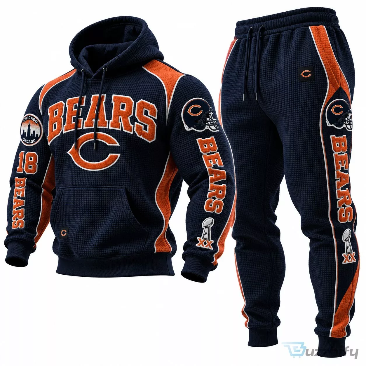 Chicago Bears NFL Football Team Waffle Knit Hoodie and Sweatpants Set