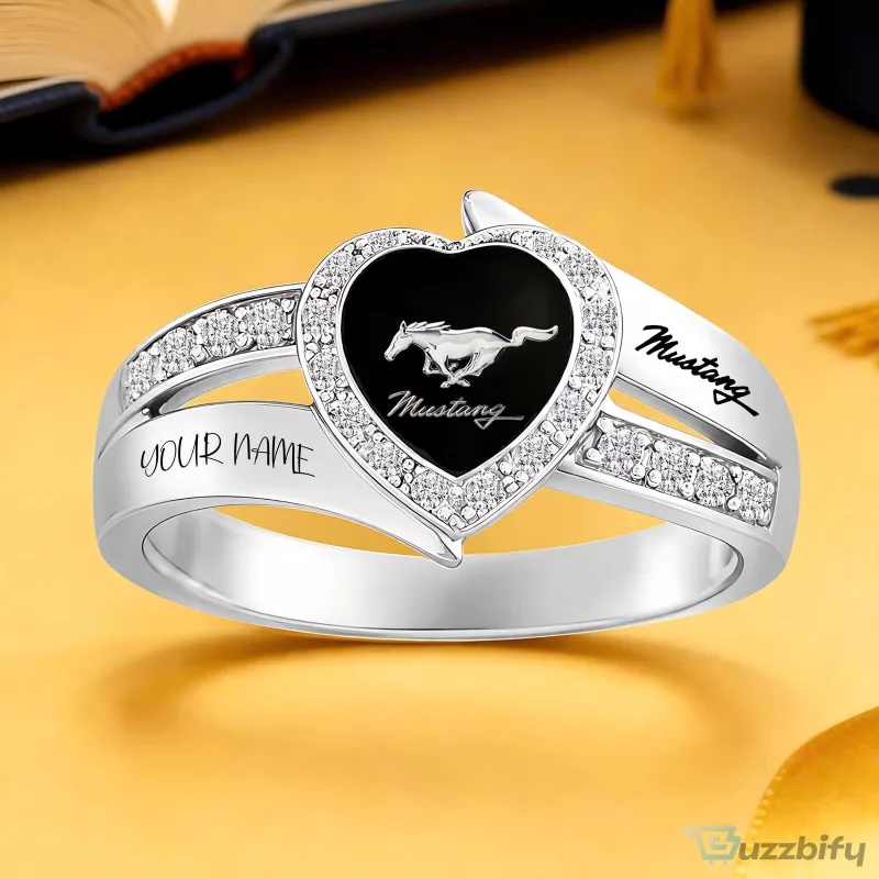 Ford Mustang Heart Personalized Sterling Silver Birthstone Ring for Women