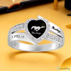 Ford Mustang Heart Personalized Sterling Silver Birthstone Ring for Women