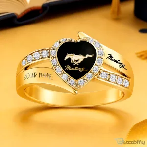 Ford Mustang Heart Personalized Sterling Silver Birthstone Ring for Women