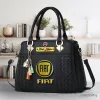 Personalized Black Leather Handbag for Women with Fiat Car Logo and Name Customization