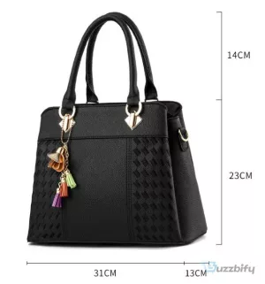 Personalized Black Leather Handbag for Women with Fiat Car Logo and Name Customization