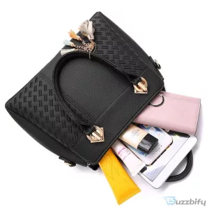 Personalized Black Leather Handbag for Women with Fiat Car Logo and Name Customization