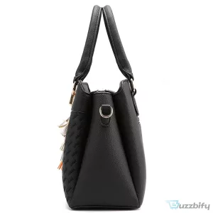 Personalized Black Leather Handbag for Women with Fiat Car Logo and Name Customization