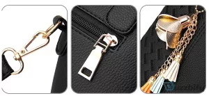 Personalized Black Leather Handbag for Women with Fiat Car Logo and Name Customization