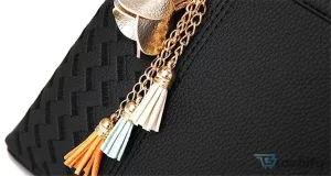 Personalized Black Leather Handbag for Women with Fiat Car Logo and Name Customization
