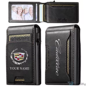 Cadillac Custom Name Slim Leather Wallet with Photo Slot and Card Holder