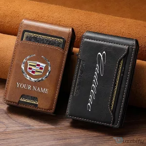 Cadillac Custom Name Slim Leather Wallet with Photo Slot and Card Holder