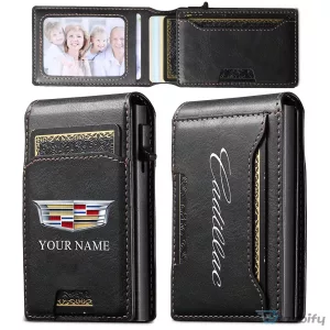 Cadillac Custom Name Slim Leather Wallet with Photo Slot and Card Holder
