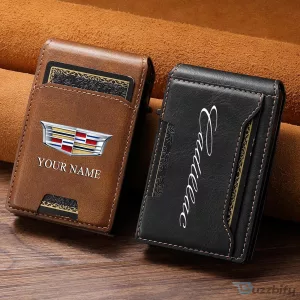 Cadillac Custom Name Slim Leather Wallet with Photo Slot and Card Holder