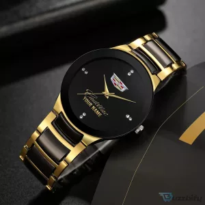 Cadillac Logo Custom Name Black and Gold Quartz Watch for Men
