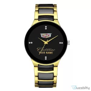 Cadillac Logo Custom Name Black and Gold Quartz Watch for Men