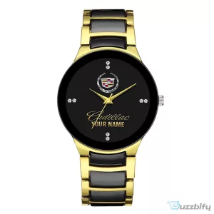 Cadillac Logo Custom Name Black and Gold Quartz Watch for Men