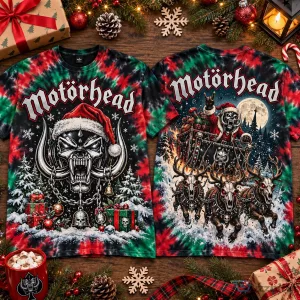 Motorhead Christmas Skull and Tree Tie-Dye Heavy Metal Holiday T-Shirt