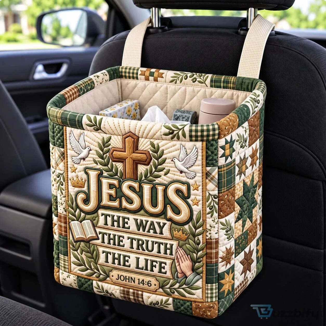 Jesus The Way The Truth The Life John 14:6 Christian Quilted Car Storage Basket