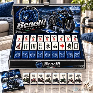 Benelli Motorcycle Mahjong Game Set with Tiles, Dice, and User Manual