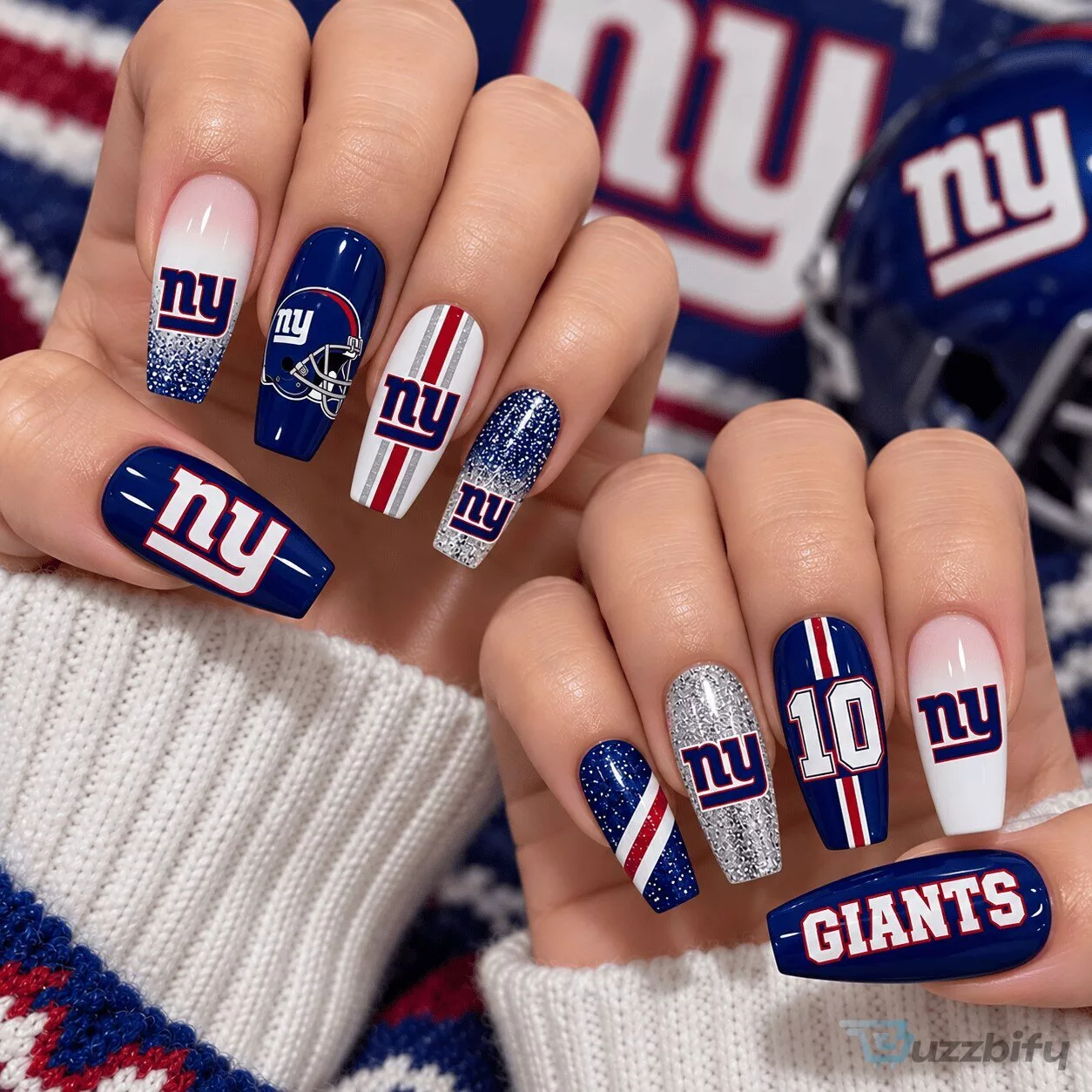 New York Giants NFL Football Team Glitter Press-On Nails Set