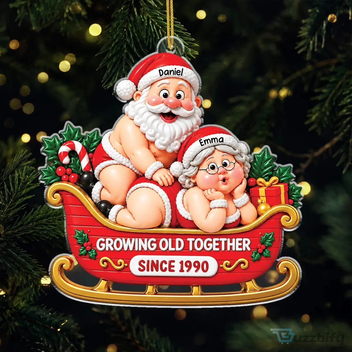 Growing Old Together Personalized Christmas Sleigh Ornament