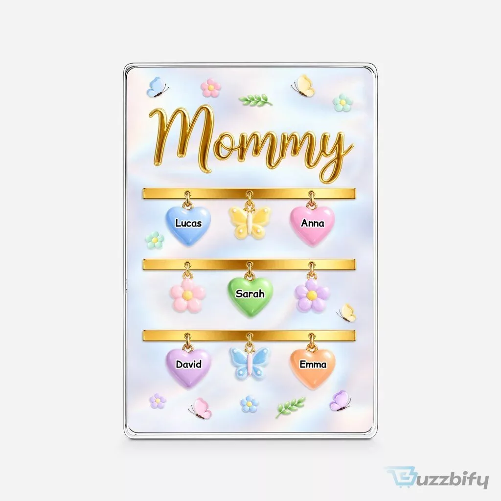 Personalized Mommy Gold Name Hearts Acrylic Plaque