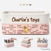 Personalized Pet Toy Storage Basket with Dog Design and Custom Name