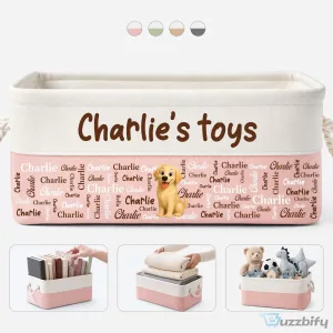 Personalized Pet Toy Storage Basket with Dog Design and Custom Name