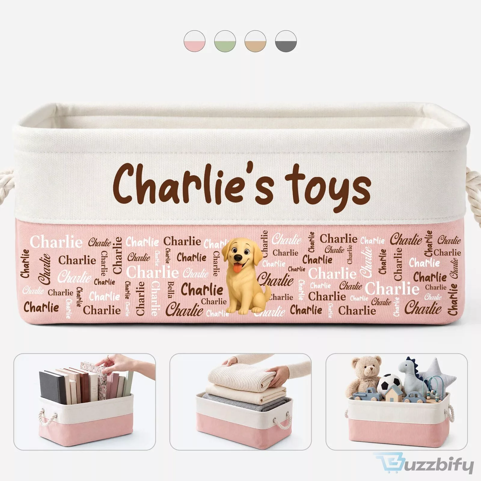Personalized Pet Toy Storage Basket with Dog Design and Custom Name