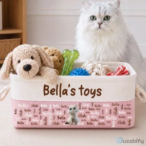 Personalized Pet Toy Storage Basket with Dog Design and Custom Name