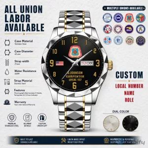 Personalized Union Labor Stainless Steel Wristwatch with Custom Dial
