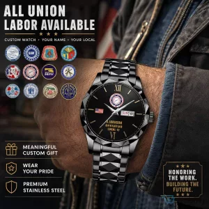 Personalized Union Labor Stainless Steel Wristwatch with Custom Dial