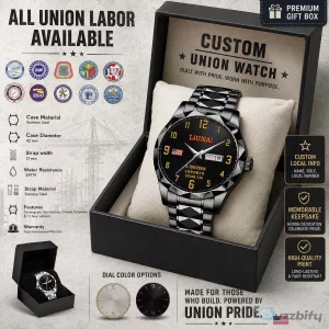 Personalized Union Labor Stainless Steel Wristwatch with Custom Dial