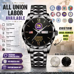 Personalized Union Labor Stainless Steel Wristwatch with Custom Dial
