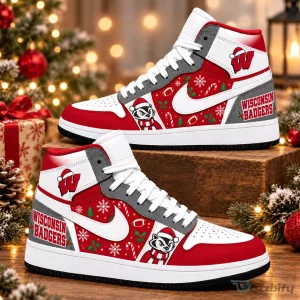 Wisconsin Badgers Christmas Holiday High-Top Sneakers – Festive Fan Gift Shoes