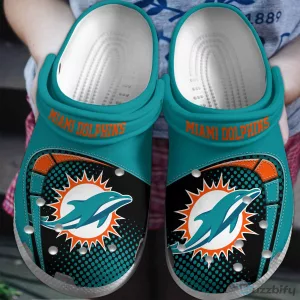 Miami Dolphins NFL Football Team Logo Aqua Blue Classic Clogs Shoes