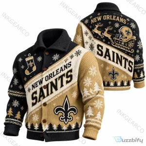New Orleans Saints Christmas Holiday Ugly Sweater Cardigan