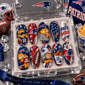 New England Patriots Garfield Football Fan Game Day Press-On Nails Set