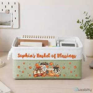Personalized Thanksgiving Fall Season Storage Basket with Autumn Leaves Design