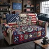 American Flag Mechanic Skull Quilted Sofa Cover